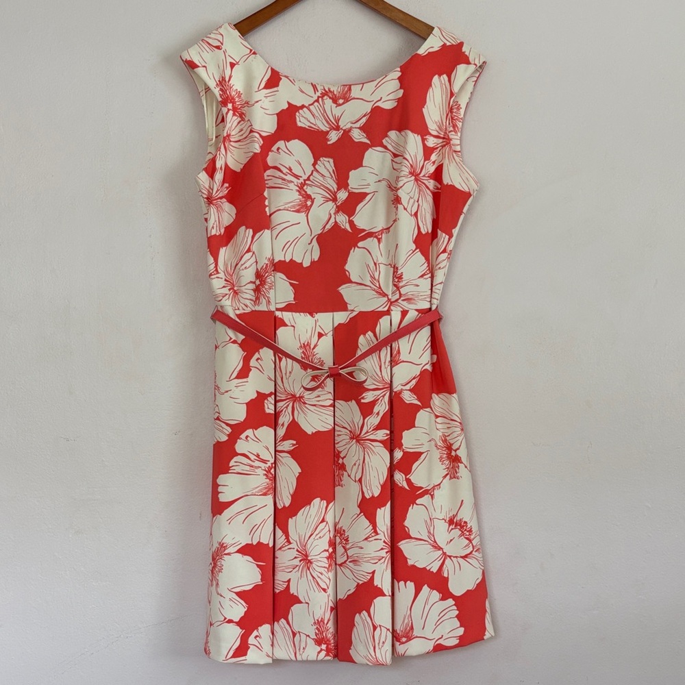 Danny & Nicole Coral and Cream Floral Fit-and-Flare Dress